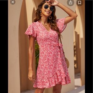 Naggoo Pink Floral Ruffled Wrap Dress